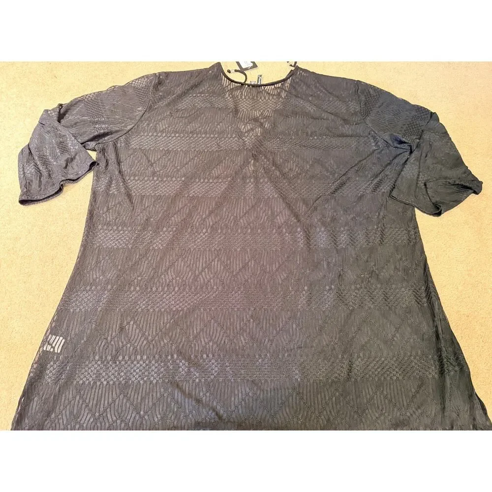 Portocruz Black Lace Up Tunic Top Womens Size 3X NWT 3/4 Sleeve Sheer Mesh